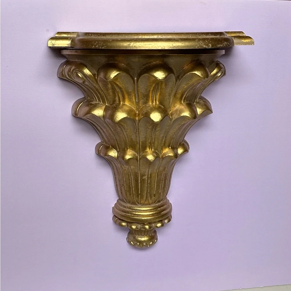 Vintage Antique gold molded resin Hollywood Regency Wall pocket planter Shelf